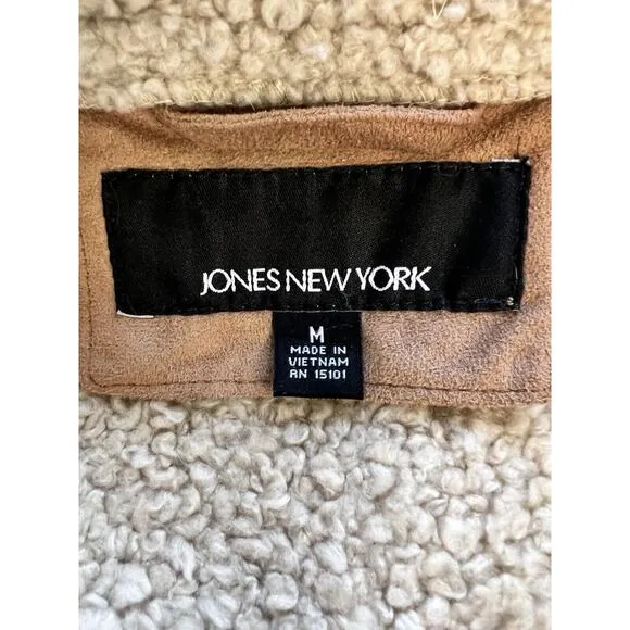 Jones New York Coat Women's Medium Shearling Lined Faux Suede Hooded Jacket