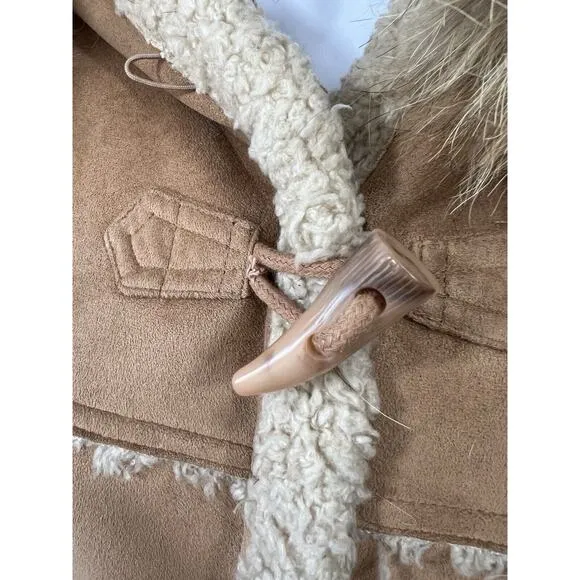 Jones New York Coat Women's Medium Shearling Lined Faux Suede Hooded Jacket