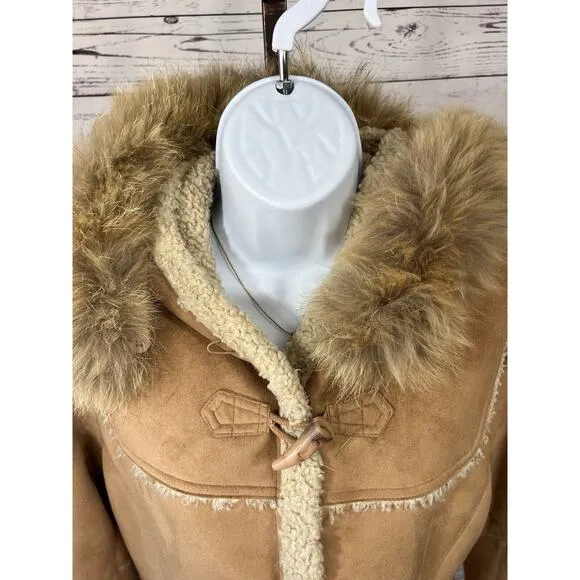 Jones New York Coat Women's Medium Shearling Lined Faux Suede Hooded Jacket