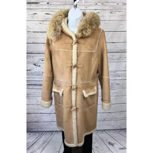 Jones New York Coat Women's Medium Shearling Lined Faux Suede Hooded Jacket