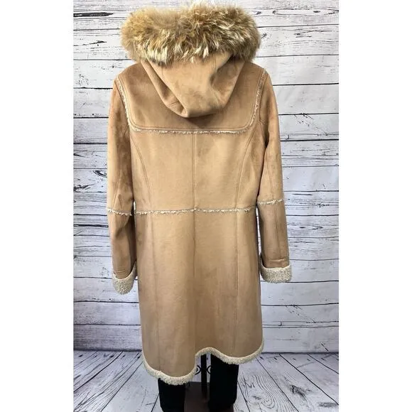 Jones New York Coat Women's Medium Shearling Lined Faux Suede Hooded Jacket