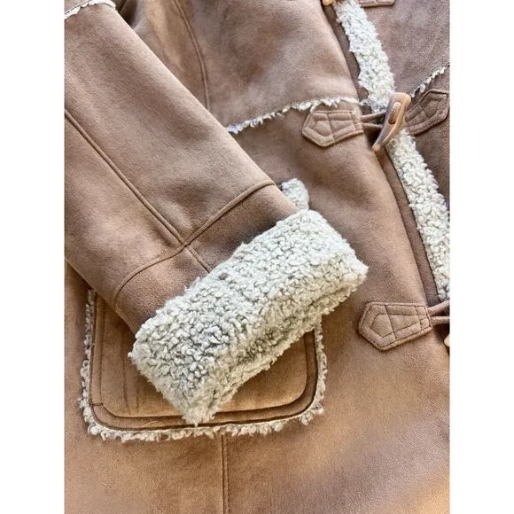 Jones New York Coat Women's Medium Shearling Lined Faux Suede Hooded Jacket