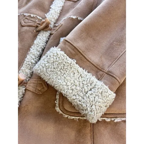 Jones New York Coat Women's Medium Shearling Lined Faux Suede Hooded Jacket