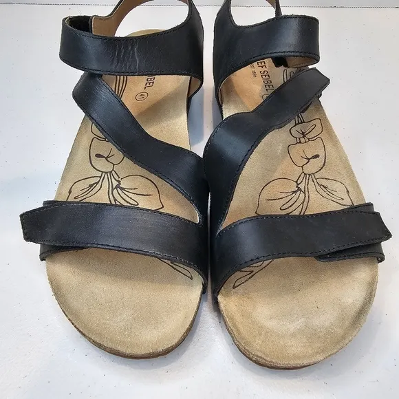 Josef Seibel Black Leather Sandals Women's Size 41 EU