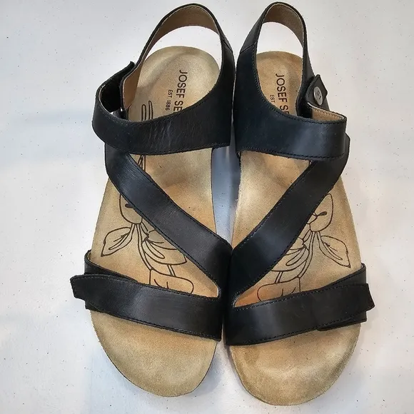 Josef Seibel Black Leather Sandals Women's Size 41 EU