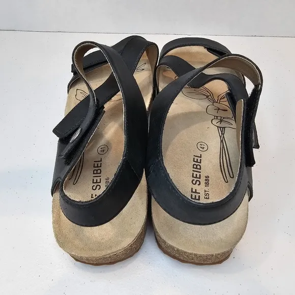 Josef Seibel Black Leather Sandals Women's Size 41 EU