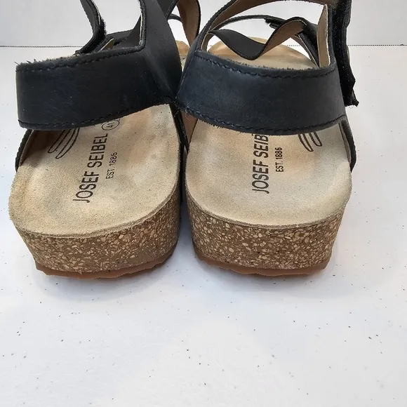 Josef Seibel Black Leather Sandals Women's Size 41 EU