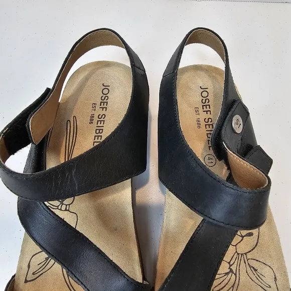 Josef Seibel Black Leather Sandals Women's Size 41 EU