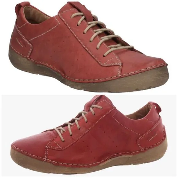 JOSEF SEIBEL - NWTIB -L Sz 6-6.5 (37) &quot;Fergey&quot; Leather Lace-Up Sneakers/Hibiscus