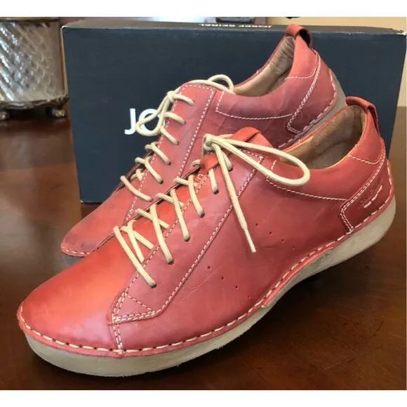 JOSEF SEIBEL - NWTIB -L Sz 6-6.5 (37) &quot;Fergey&quot; Leather Lace-Up Sneakers/Hibiscus