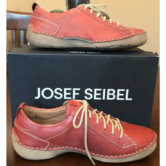 JOSEF SEIBEL - NWTIB -L Sz 6-6.5 (37) &quot;Fergey&quot; Leather Lace-Up Sneakers/Hibiscus