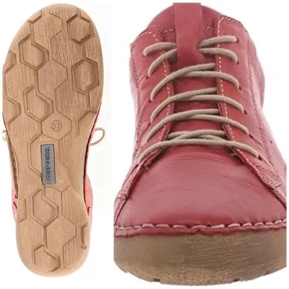 JOSEF SEIBEL - NWTIB -L Sz 6-6.5 (37) &quot;Fergey&quot; Leather Lace-Up Sneakers/Hibiscus