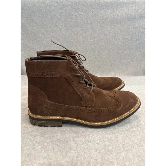 Joseph Abboud Lewis Mens Size 12 Brown Leather Suede Wingtip Lace Up Ankle Boots
