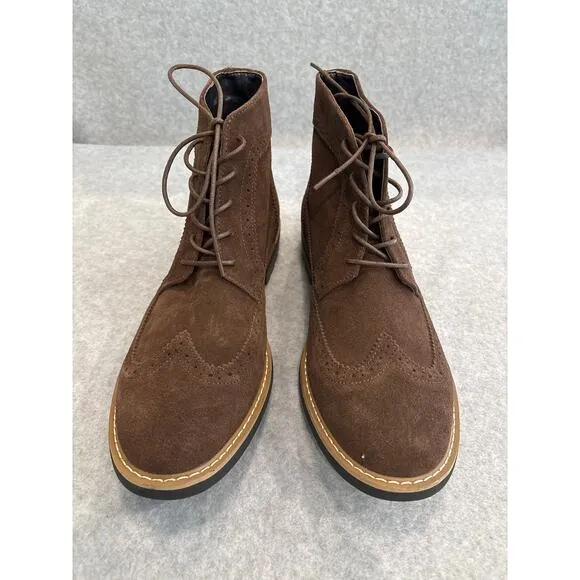 Joseph Abboud Lewis Mens Size 12 Brown Leather Suede Wingtip Lace Up Ankle Boots