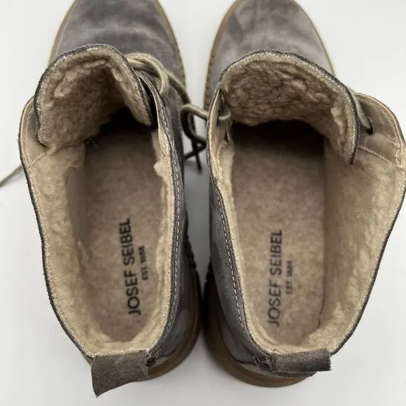 Joseph Seibel Maren 02 Taupe Suede Sherpa Lined Lace Up Chukka Boots Women’s 39