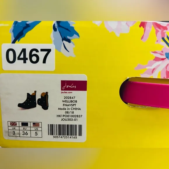 Joules Women's Wellibob Navy White Dots Rain Boot Kids Size 5 New in Box