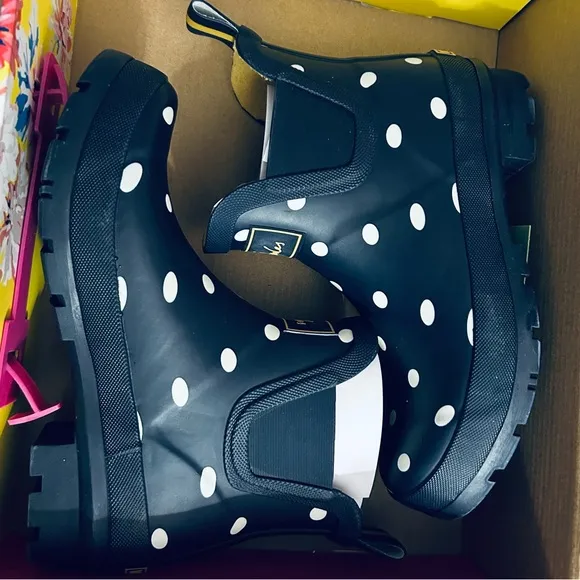 Joules Women's Wellibob Navy White Dots Rain Boot Kids Size 5 New in Box
