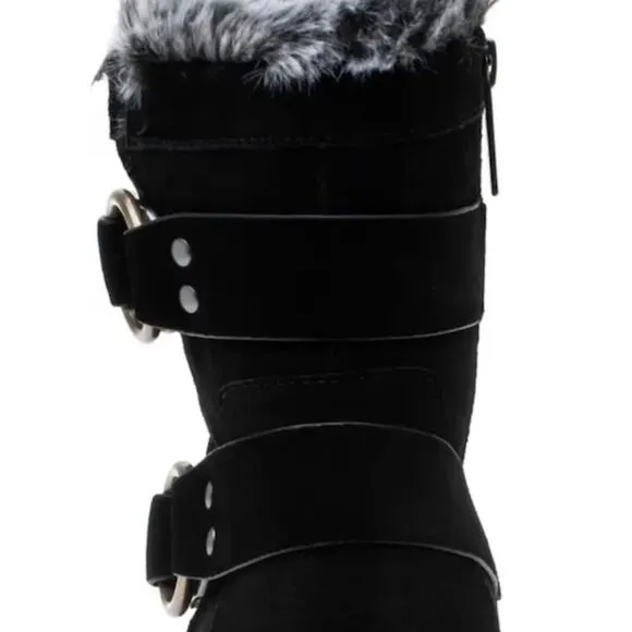 J/SLIDES NYC NELLY WATER RESISTANT FAUX FUR BLACK SUEDE WINTER BOOTS🆕