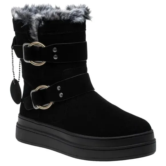 J/SLIDES NYC NELLY WATER RESISTANT FAUX FUR BLACK SUEDE WINTER BOOTS🆕