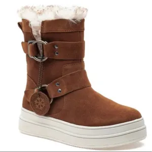 J/SLIDES NYC “NELLY” WATER RESISTANT FAUX FUR TAN/BROWN SUEDE WINTER BOOTS🆕