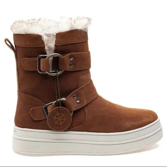 J/SLIDES NYC “NELLY” WATER RESISTANT FAUX FUR TAN/BROWN SUEDE WINTER BOOTS🆕