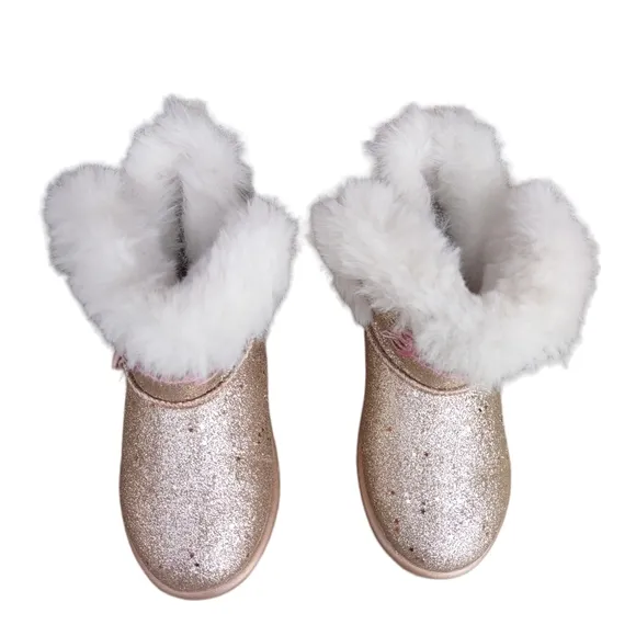 Juicy Couture Girls Size 10 Lil Yorba Linda Faux Fur Metallic Star Glitter Boots