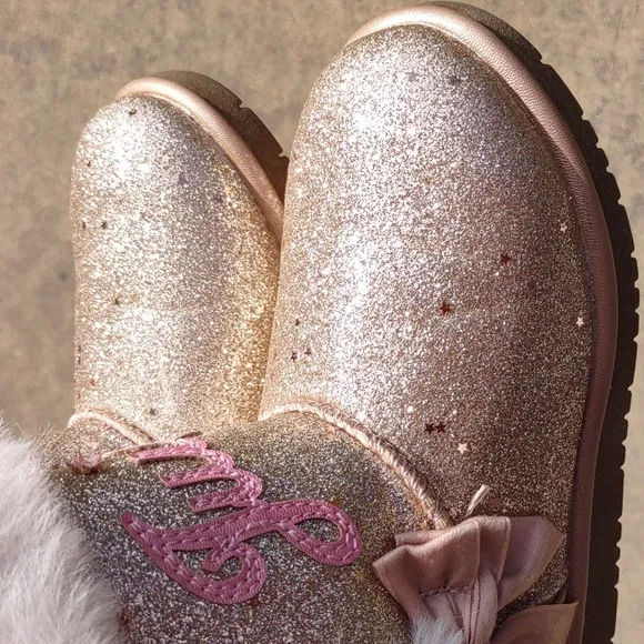 Juicy Couture Girls Size 10 Lil Yorba Linda Faux Fur Metallic Star Glitter Boots