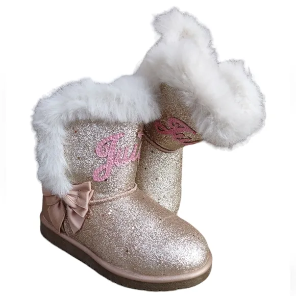 Juicy Couture Girls Size 10 Lil Yorba Linda Faux Fur Metallic Star Glitter Boots