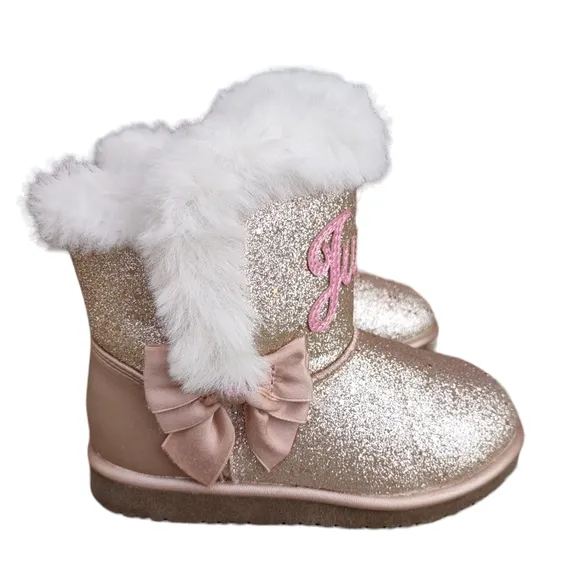 Juicy Couture Girls Size 10 Lil Yorba Linda Faux Fur Metallic Star Glitter Boots