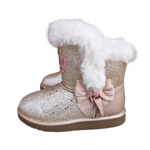Juicy Couture Girls Size 10 Lil Yorba Linda Faux Fur Metallic Star Glitter Boots