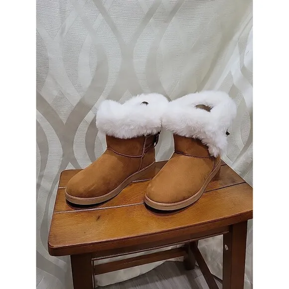 Juicy Couture King Brown Cognac Bow Detail Faux Fur Lined Insulated Boots- SZ 9