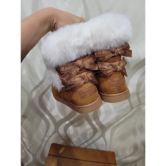 Juicy Couture King Brown Cognac Bow Detail Faux Fur Lined Insulated Boots- SZ 9