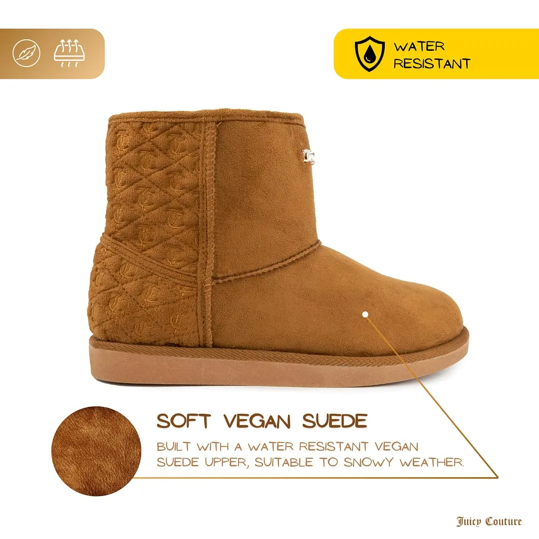 Juicy Couture Women's Slip On Winter Snow Boots Warm & Insulated Fur Lining Comfortable Fashion Booties-Kave-cognac-8