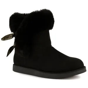 Juicy Couture Women's Slip On Winter Snow Boots Warm & Insulated Fur Lining Comfortable Fashion Booties-King 2-Black Micro-9