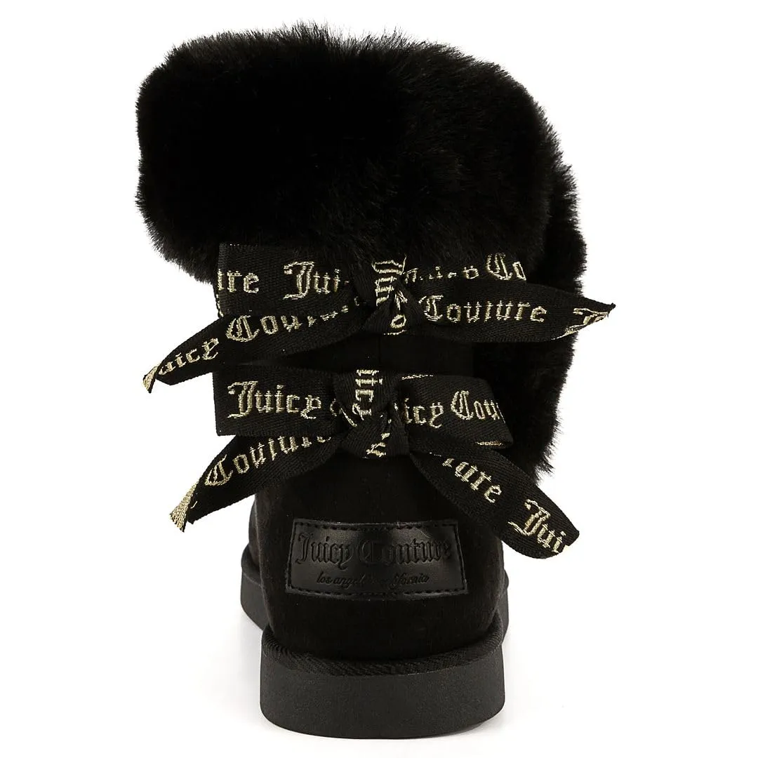 Juicy Couture Women's Slip On Winter Snow Boots Warm & Insulated Fur Lining Comfortable Fashion Booties-King 2-Black Micro-9