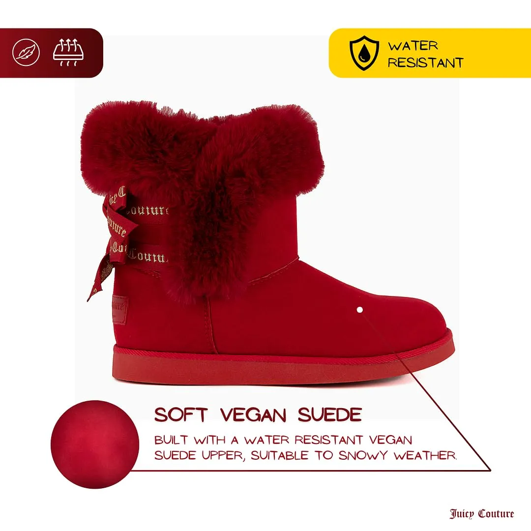 Juicy Couture Women's Slip On Winter Snow Boots Warm & Insulated Fur Lining Comfortable Fashion Booties-King 2-Red Micro-11