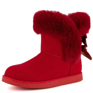 Juicy Couture Women's Slip On Winter Snow Boots Warm & Insulated Fur Lining Comfortable Fashion Booties-King 2-Red Micro-11