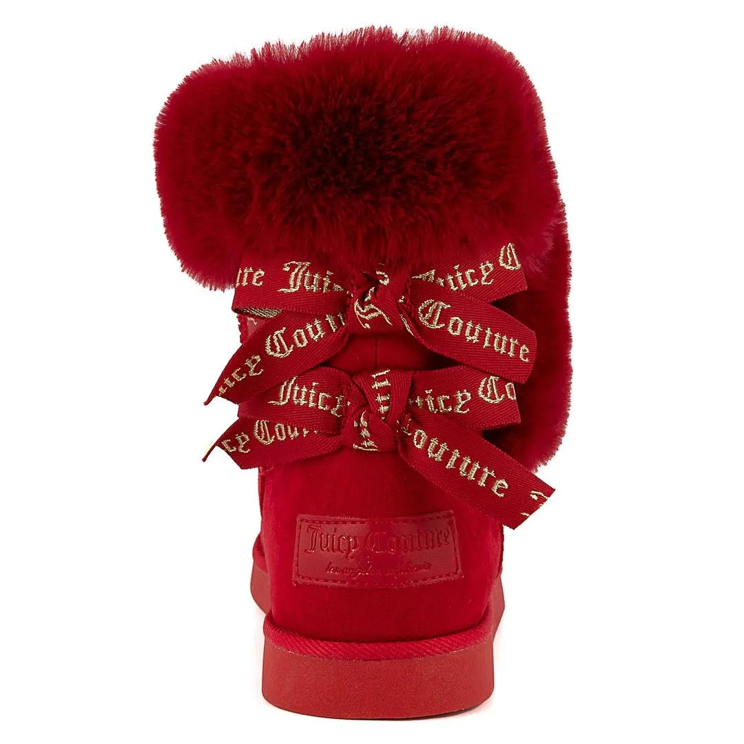 Juicy Couture Women's Slip On Winter Snow Boots Warm & Insulated Fur Lining Comfortable Fashion Booties-King 2-Red Micro-11