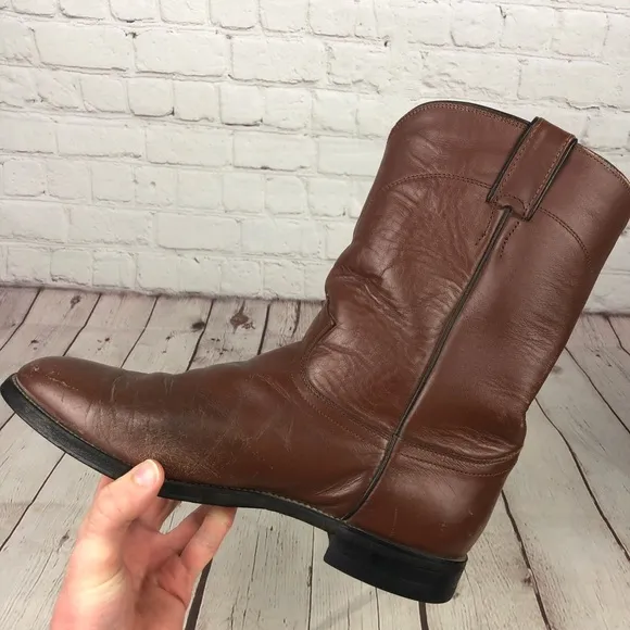 Justin Classic Roper Brown Leather Boot  Men's US 10