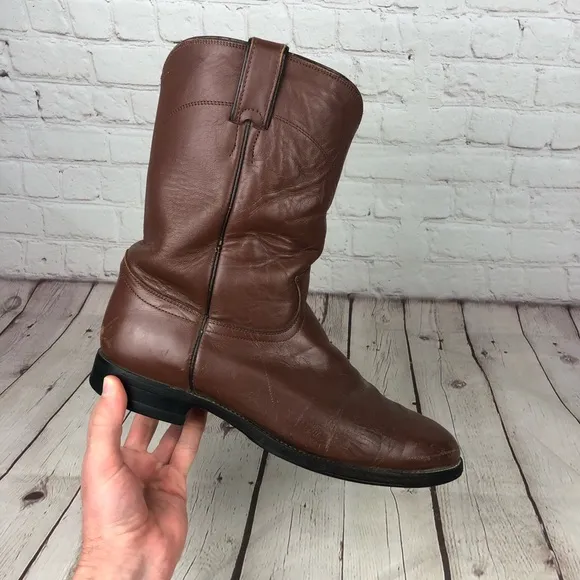 Justin Classic Roper Brown Leather Boot  Men's US 10