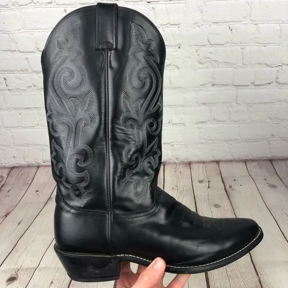 Justin Classic Western Black London Calf Foot Leather Boots Men's US 11D