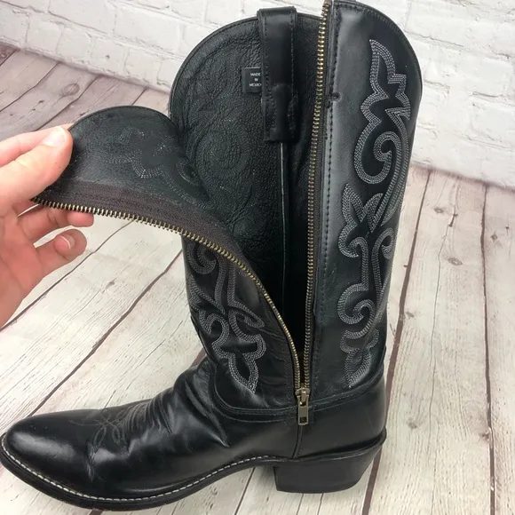 Justin Classic Western Black London Calf Foot Leather Boots Men's US 11D