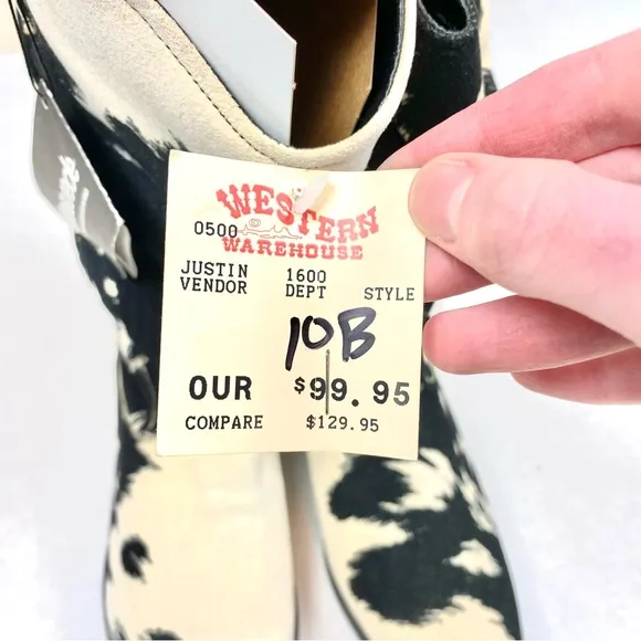 Justin’s Cow Print Suede Cowboy Boots