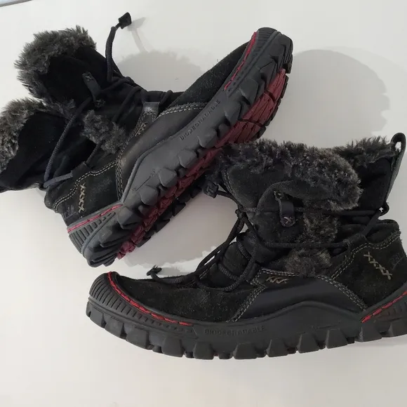 KALSO EARTH Sz 7 Black Suede Ankle Boots Faux Fur Winter Lace Up Gorp Boho Comfy
