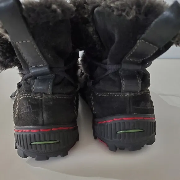KALSO EARTH Sz 7 Black Suede Ankle Boots Faux Fur Winter Lace Up Gorp Boho Comfy