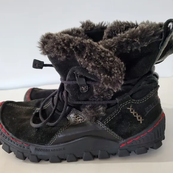 KALSO EARTH Sz 7 Black Suede Ankle Boots Faux Fur Winter Lace Up Gorp Boho Comfy