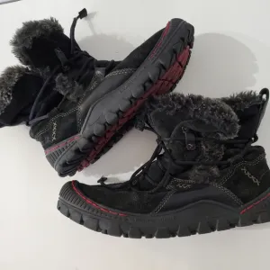 KALSO EARTH Sz 7 Black Suede Ankle Boots Faux Fur Winter Lace Up Gorp Boho Comfy