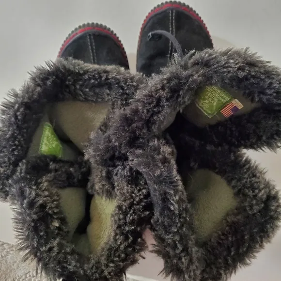 KALSO EARTH Sz 7 Black Suede Ankle Boots Faux Fur Winter Lace Up Gorp Boho Comfy