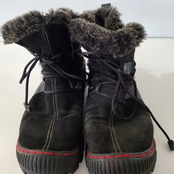 KALSO EARTH Sz 7 Black Suede Ankle Boots Faux Fur Winter Lace Up Gorp Boho Comfy
