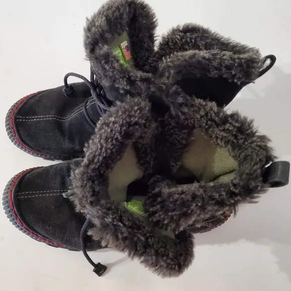 KALSO EARTH Sz 7 Black Suede Ankle Boots Faux Fur Winter Lace Up Gorp Boho Comfy